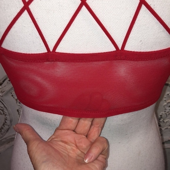 Beautiful Red Mesh And Embroidery Multiple Crisscross Back Straps Push-up Bra - Picture 8 of 10